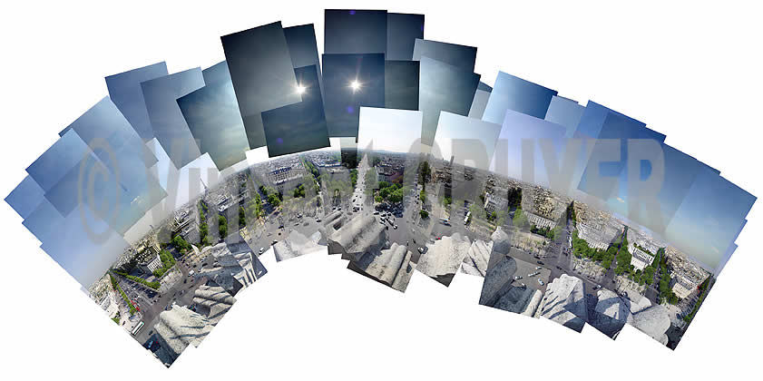 Photographie panoramique depuis le Vue depuis le toit de l&rsquo;arc de Triomphe , champs Elys&eacute;e Paris, France
