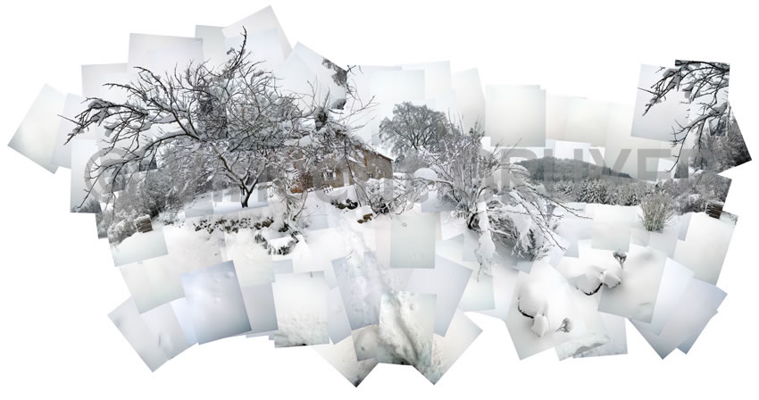 Photographie artistique La Pomme sous la neige - 71 / 4.28°- 45.12° / 27.12.2004 / 11h48 -11h56 T.U. - La Pomme - 43190 Tence - Département de la Haute-Loire - Région auvergne - Massif central France - Europe - Hémisphère nord - Terre - Système solaire - Voie Lactée.