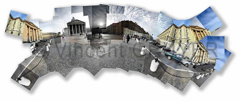 Photo artistique et panoramique du Panthéon à Paris - 23 novembre 1924, transfert des cendres de Jean Jaurès au Panthéon 23 novembre 1996, transfert des cendres d’André Malraux au Panthéon 8 /48°50’47. N 2°20’40. E / 23.11.2003 / 12H01 - 12H10 T.U. Le Panthéon - Place du Panthéon - 75005 Paris - Département de Paris – Région Ile-de-France - France - Europe Hémisphère nord - Terre - Système solaire - Voie Lactée.