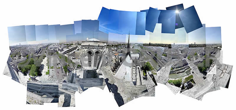 Vue panoramique depuis le toit de la tour sud de la cathédrale Notre Dame de Paris 33 / 48°51'.11. N  2°20’56. E /16.05.2004 / 13h10-13h30 T.U. Cathédrale Notre Dame de Paris – 6 place du Parvis de Notre Dame - 75004 Paris- Département de Paris – Région Ile-de-France – France - Europe - Hémisphère nord - Terre - Système solaire - Voie Lactée