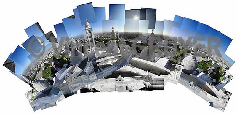 Photo - Vue panoramique depuis le dôme de la basilique du sacré du Sacré-Cœur à Montmartre 34 / 48°53’11.N  2°20’32.E / 17.05.2004 / 08H51 - 09H22 T.U.
Basilique du Sacré-Cœur - 35 rue Chevalier de la Barre - Montmartre - 75018 Paris - Département de Paris – Région Ile-de-France - France - Europe - Hémisphère nord - Terre - Système solaire - Voie Lactée.