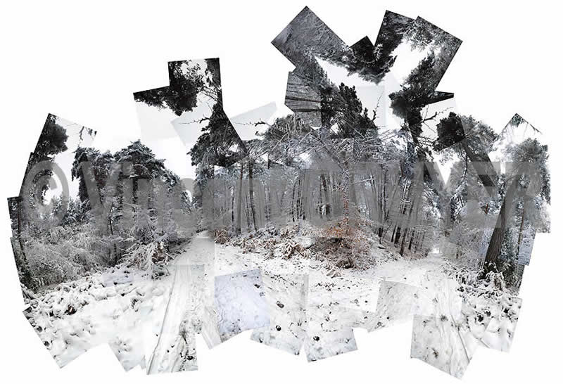 photo artistique et panoramique : chemin enneigé dans la forêt de la Pomme en Haute-Loire 70/ 45°05’ N – 4°18’ E / 26.12.2004 / 11H36 - 11H48 T.U.
La Pomme - 43190 Tence – Département de la Haute-Loire - Région auvergne - Massif central - France - Europe - Hémisphère nord - Terre - Système solaire - Voie Lactée.